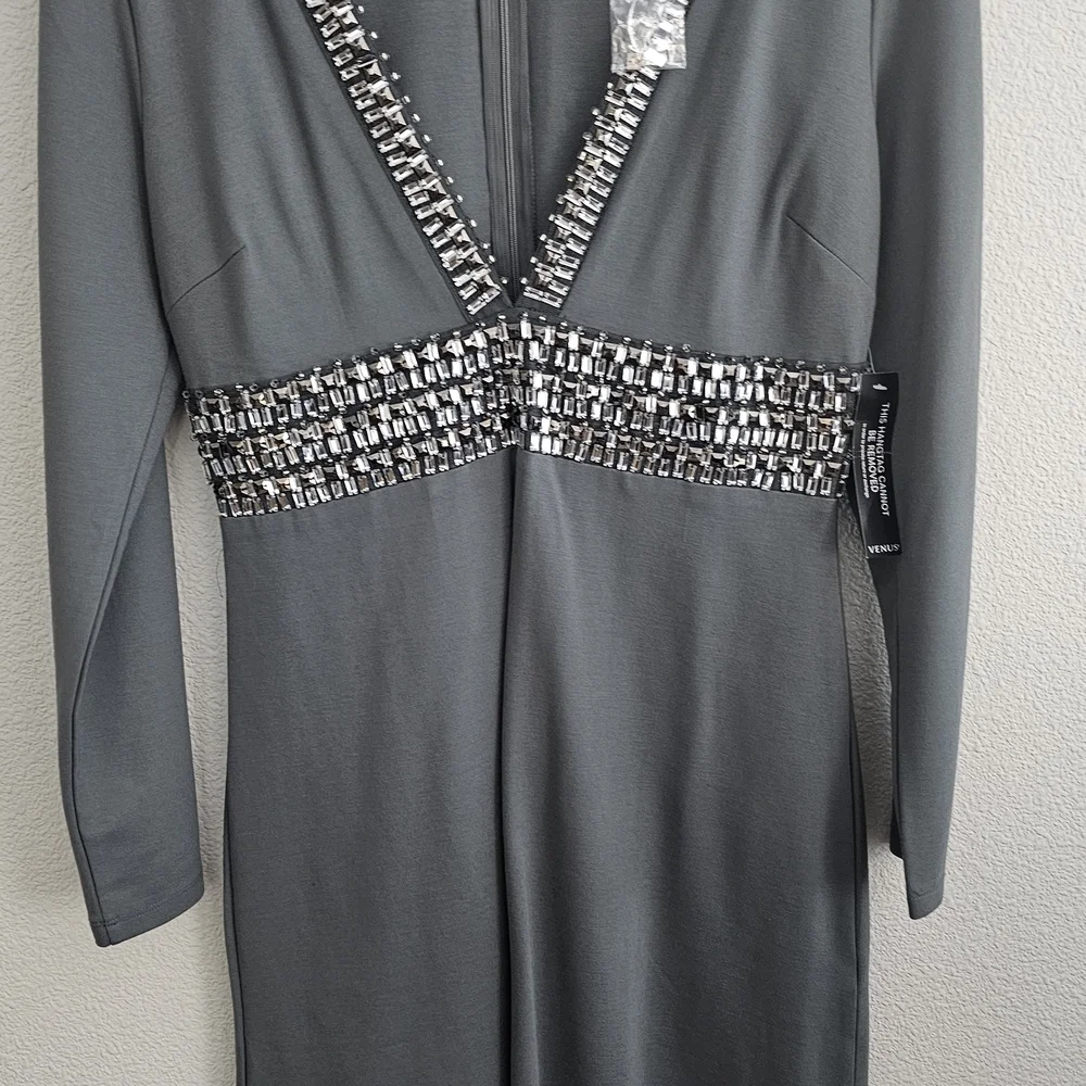 VENUS NWT Dress 8 Gray Long Sleeve Plunge Babydoll - Picture 3 of 10